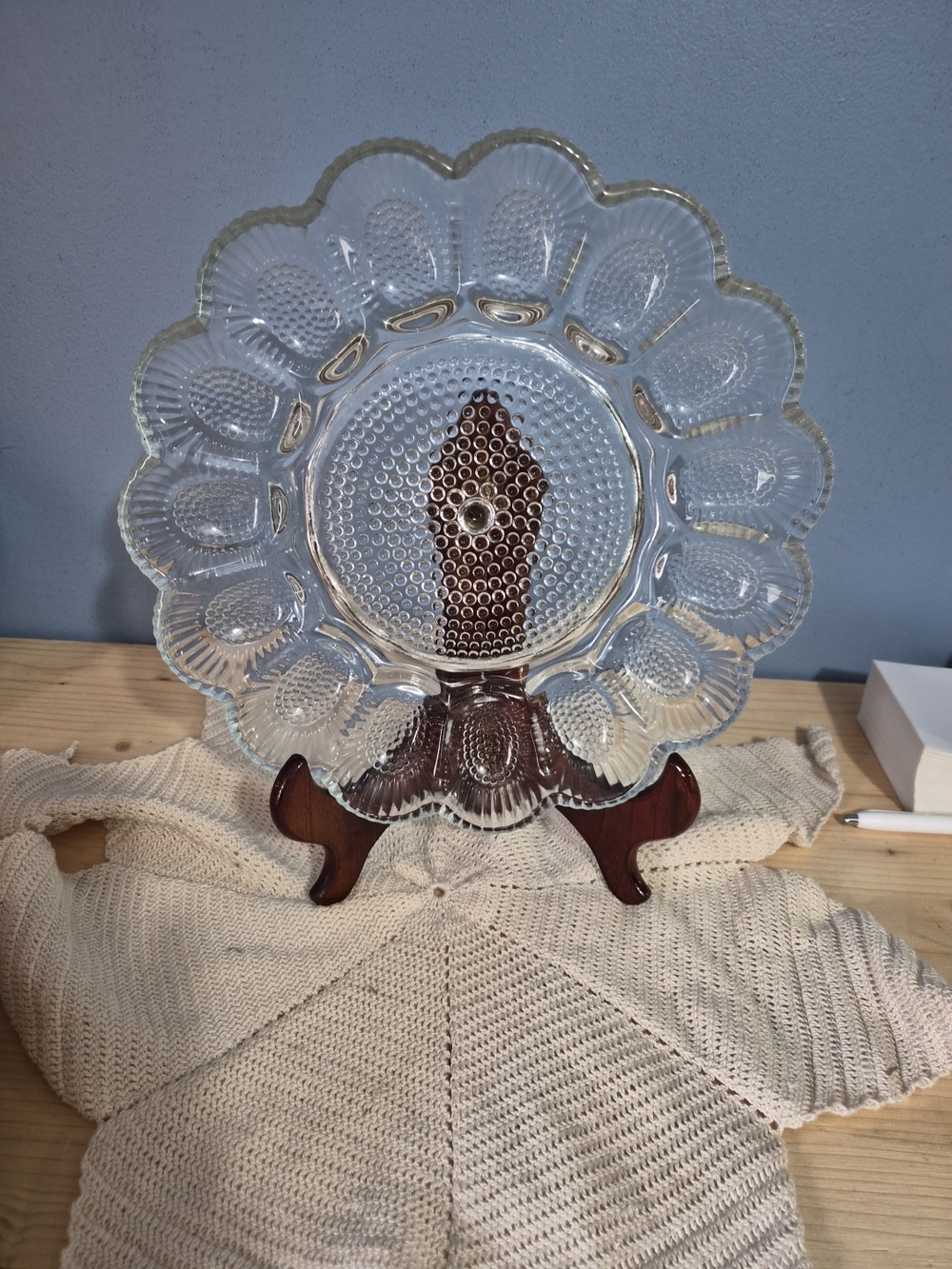 DEVILED EGG 11" PLATE PLATTER RELISH TRAY CLEAR INDIANA GLASS HOBNAIL  MCM
